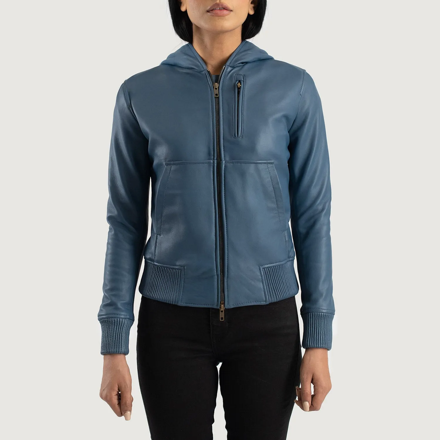 Moon Hooded Leather Bomber Jacket