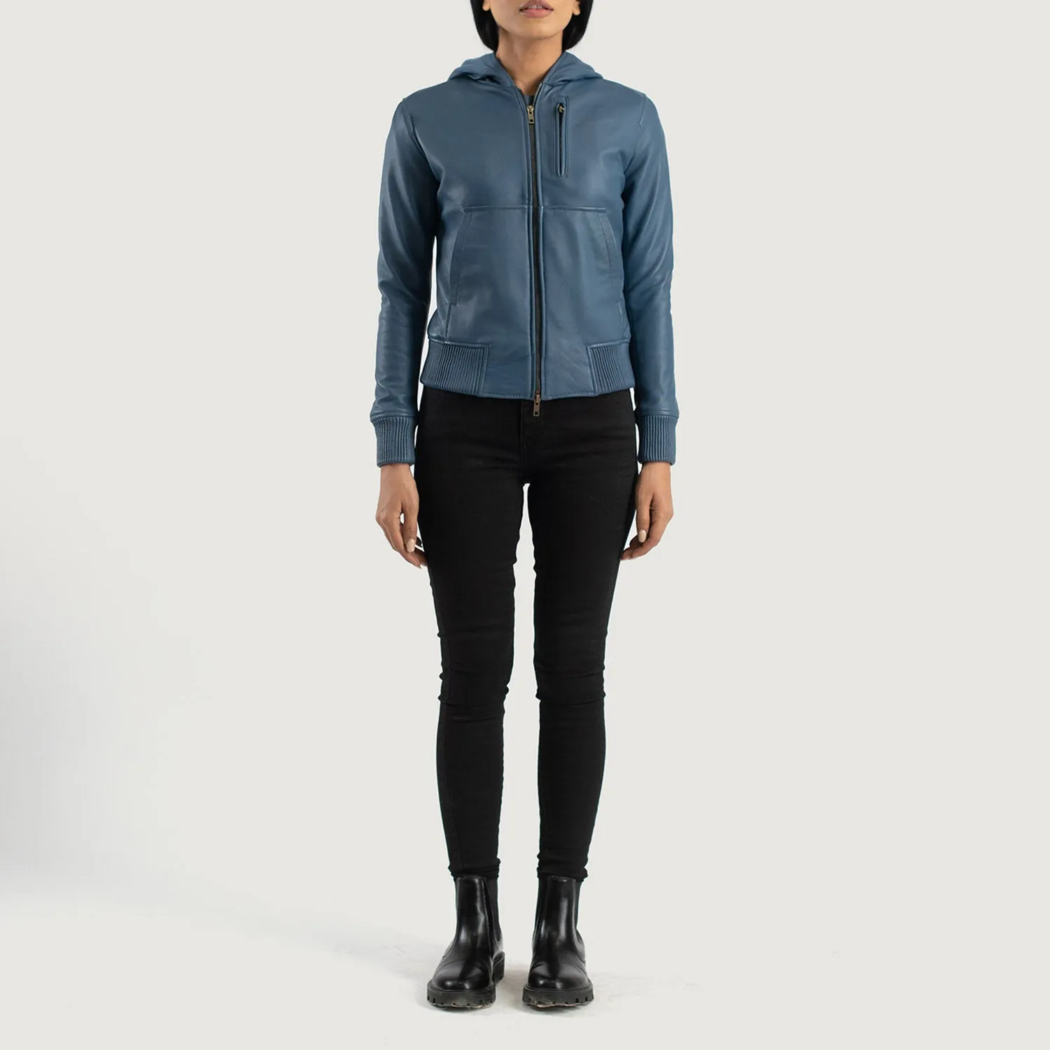 Moon Hooded Leather Bomber Jacket