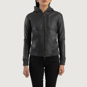 Moon Hooded Leather Bomber Jacket