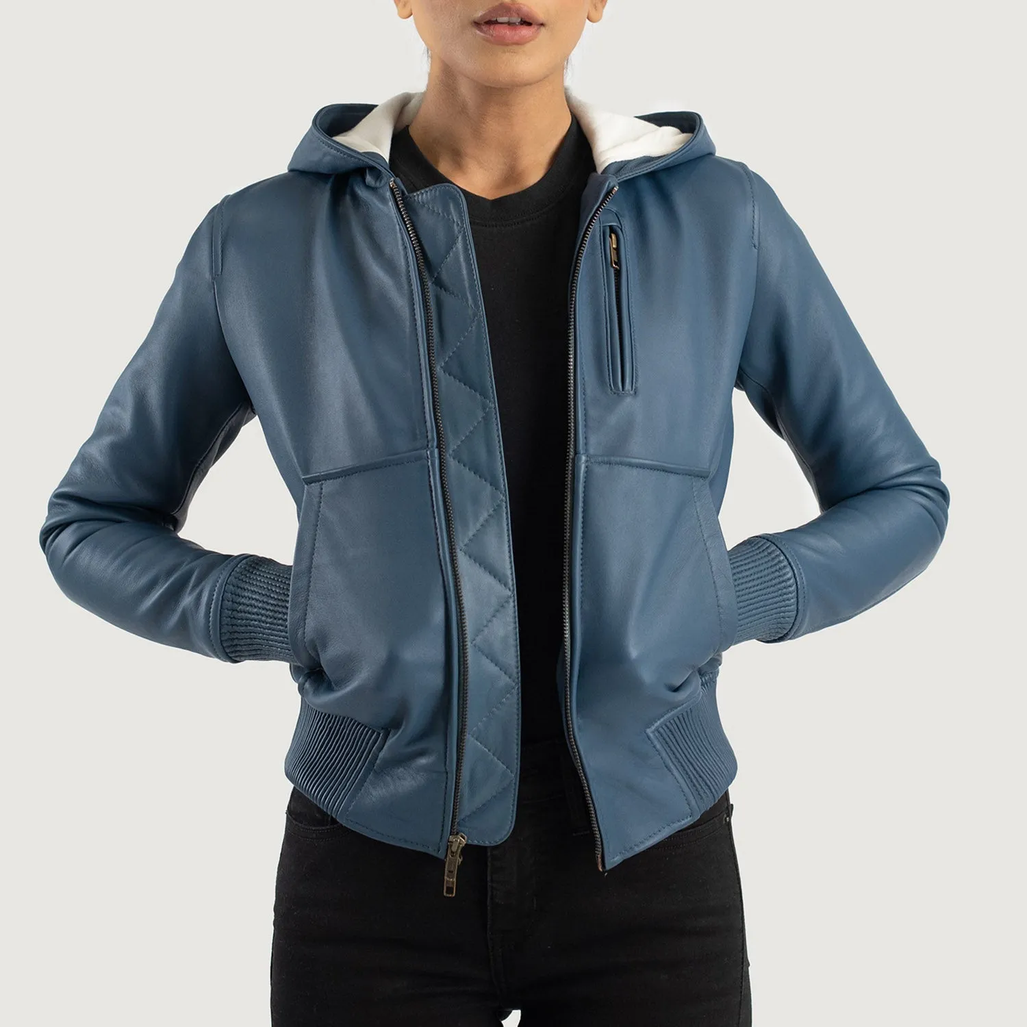 Moon Hooded Leather Bomber Jacket