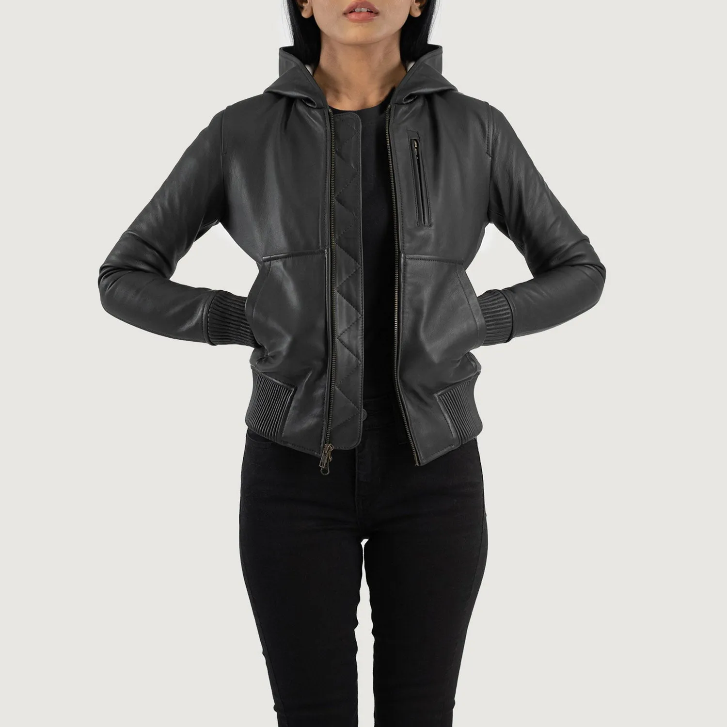 Moon Hooded Leather Bomber Jacket