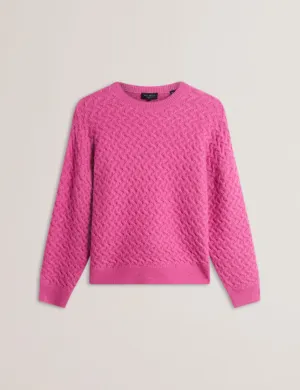 Morlea Horizontal Cable Relaxed Fit Sweater Brt-Pink