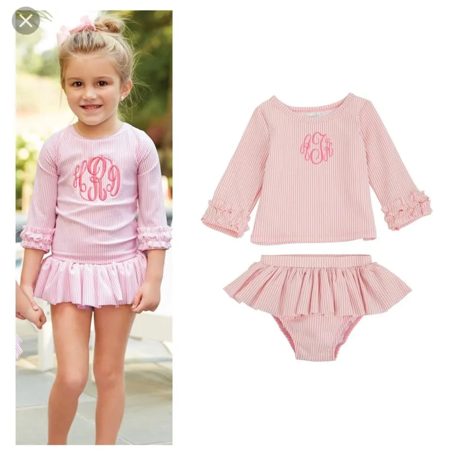 Mud Pie Pink Seersucker Rash Guard Swim Set