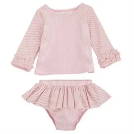Mud Pie Pink Seersucker Rash Guard Swim Set
