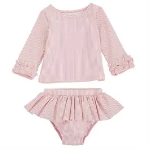 Mud Pie Pink Seersucker Rash Guard Swim Set
