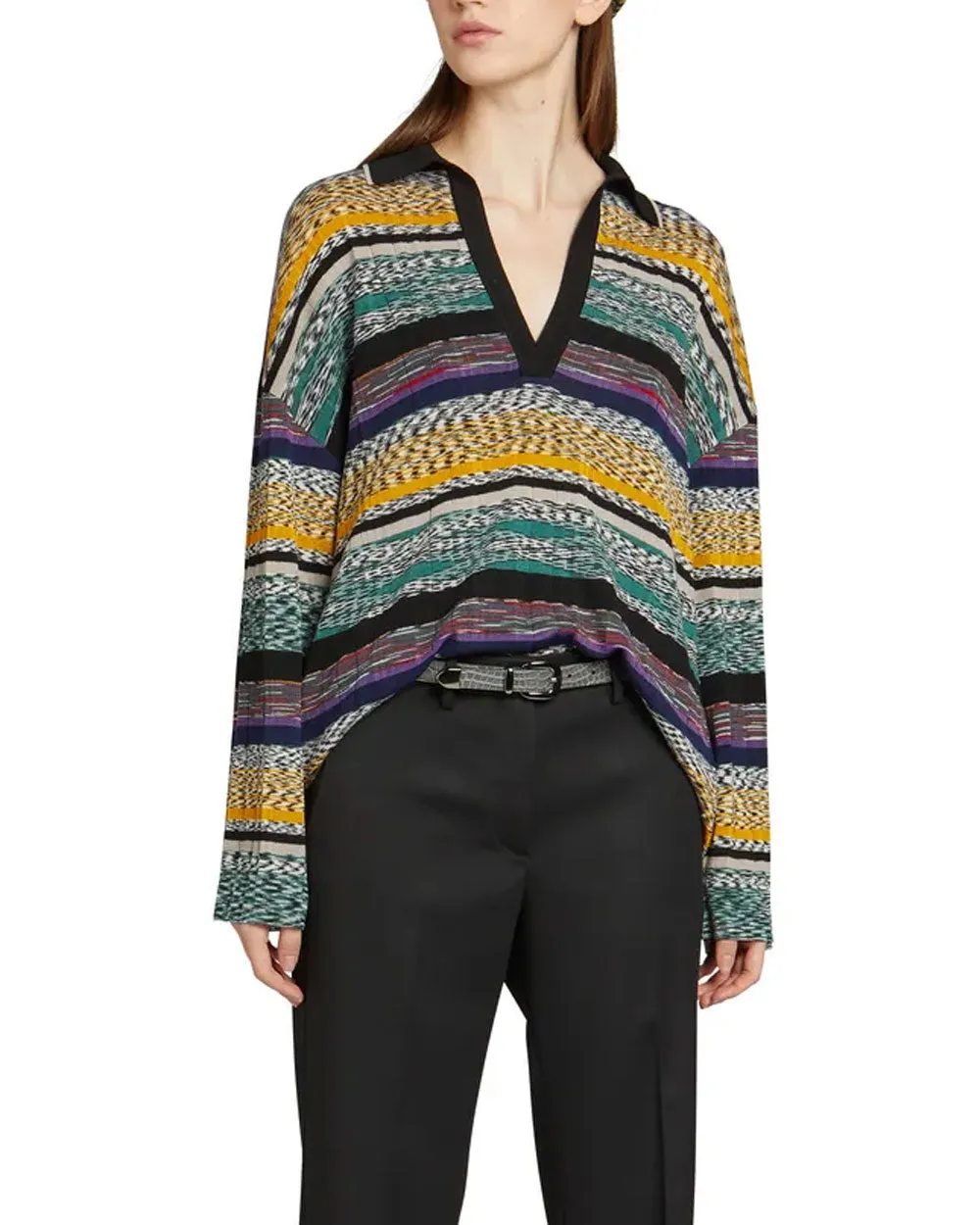 Multicolor Plisse Polo
