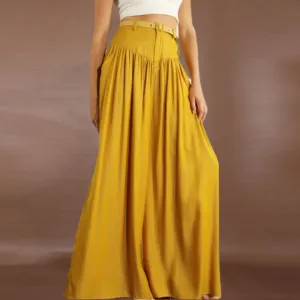 Mustard Wide Leg Pants with Pockets