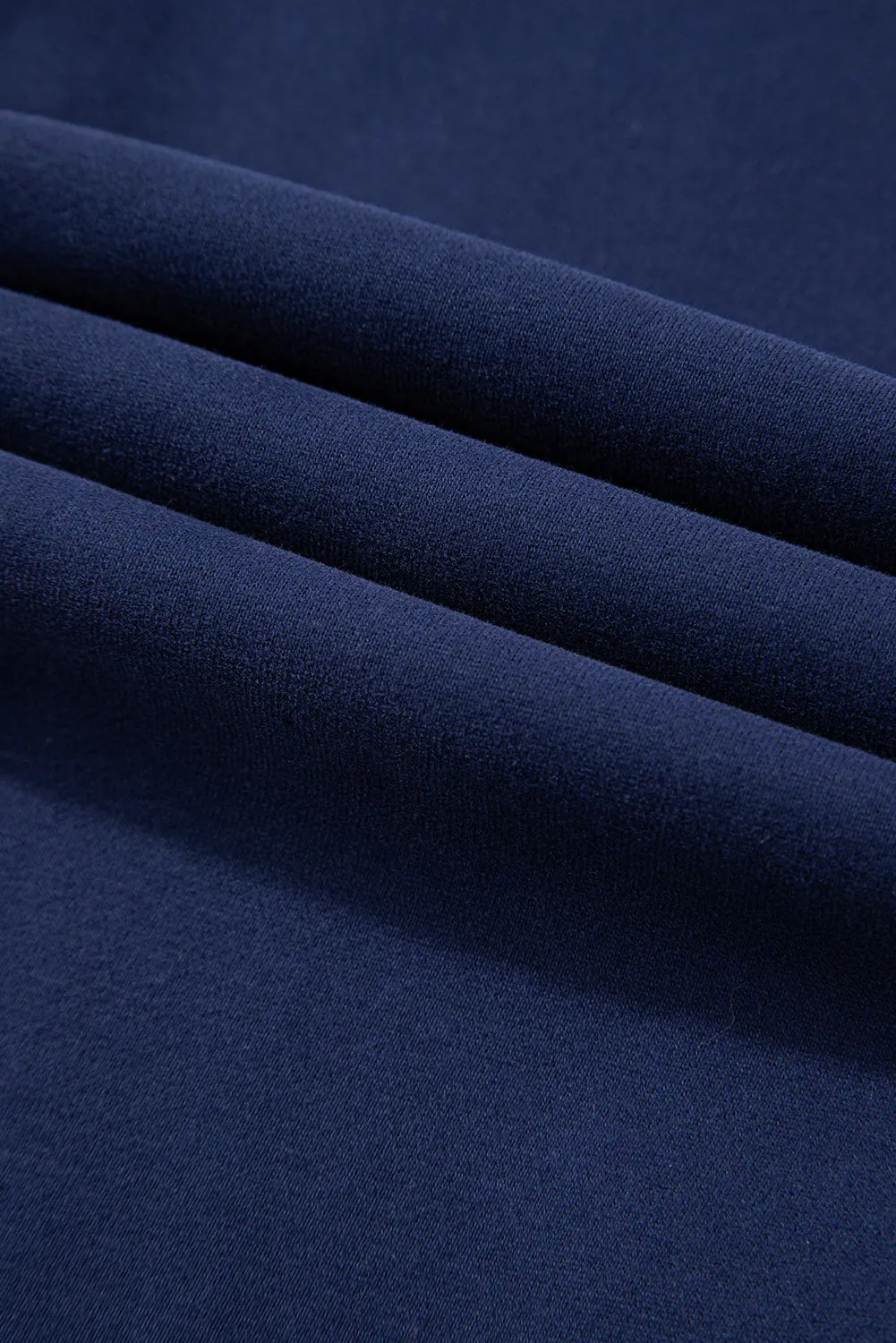 Navy Blue Solid Color Fleece Lined Drawstring Waist Joggers