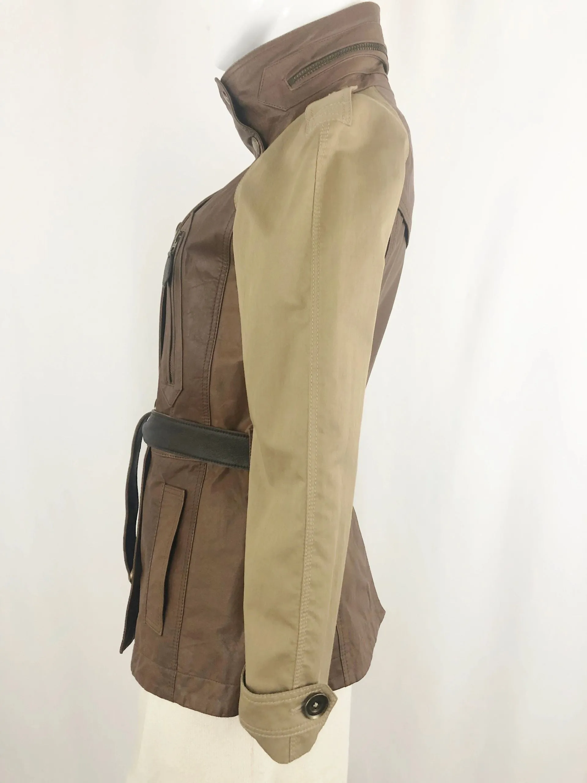 NEW Burberry Brit Leather And Canvas Coat Size 4