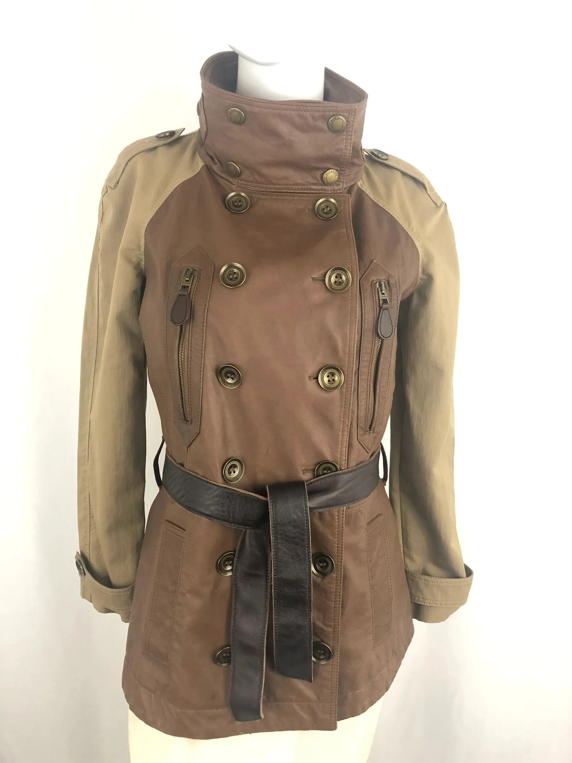 NEW Burberry Brit Leather And Canvas Coat Size 4
