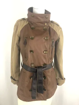 NEW Burberry Brit Leather And Canvas Coat Size 4