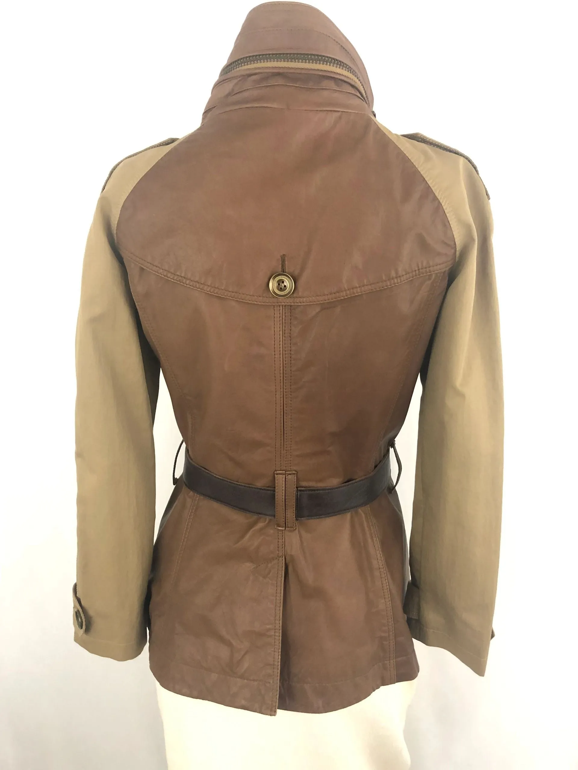 NEW Burberry Brit Leather And Canvas Coat Size 4