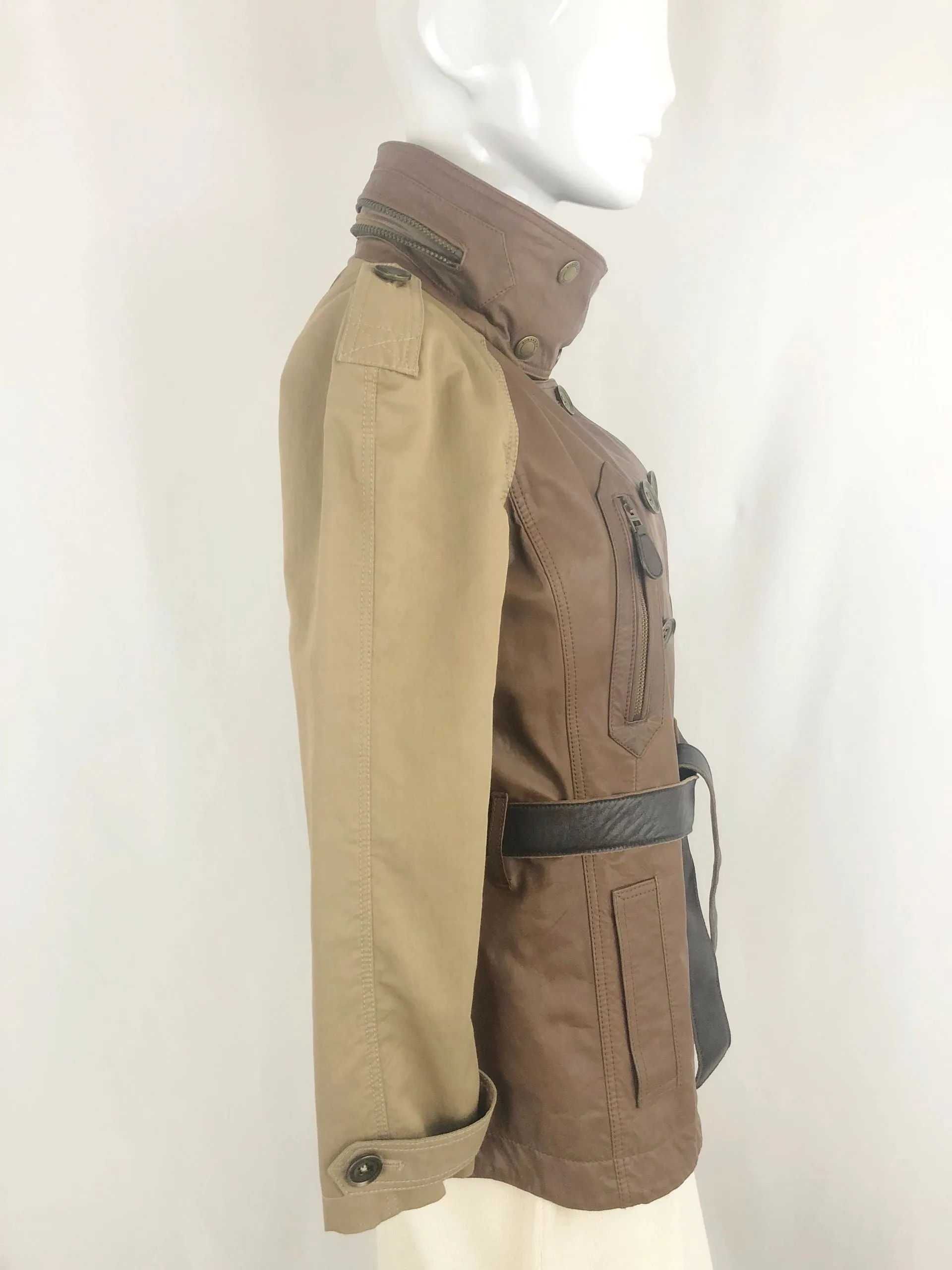 NEW Burberry Brit Leather And Canvas Coat Size 4