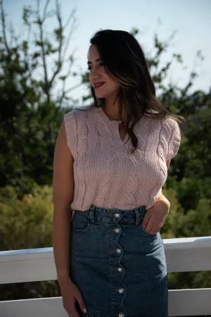 Notched Neck Cable Knit Sweater Vest