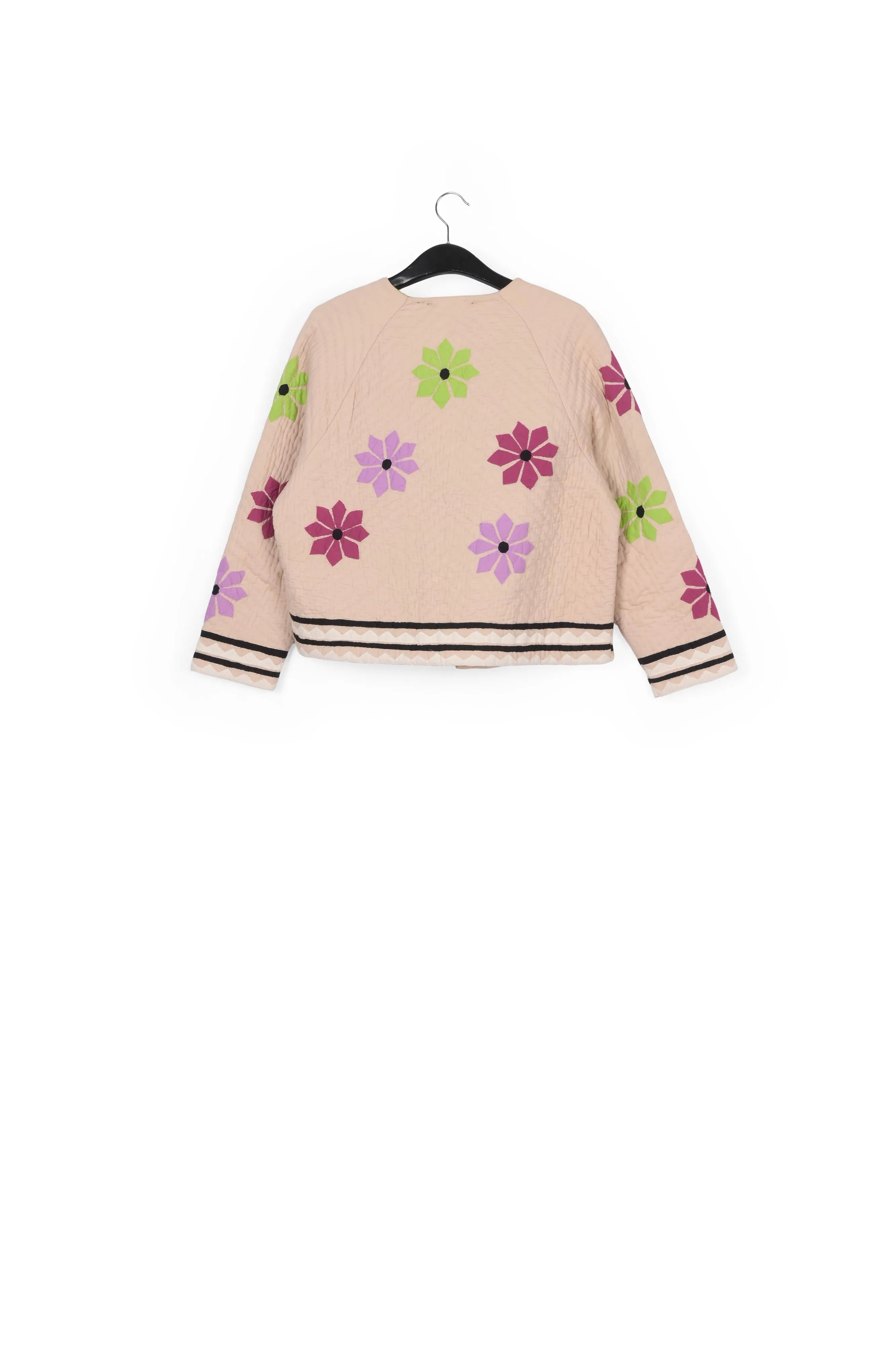 Off-white quilted jacket with flower patches