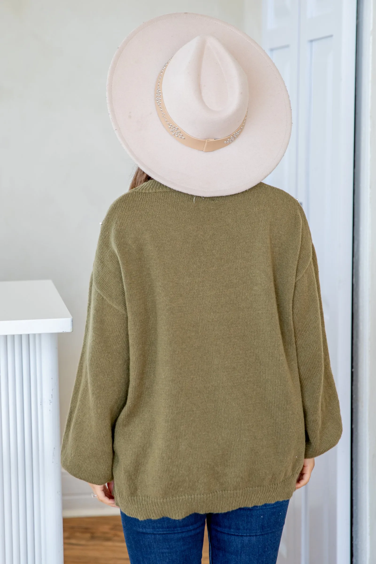Olive Pearl Beaded Sweater