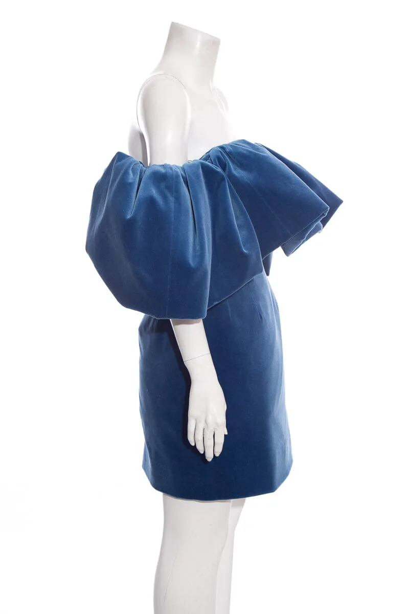 Oscar de la Renta Blue Velvet Off Shoulder Mini Dress SZ 2 NWT