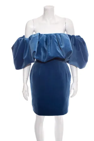 Oscar de la Renta Blue Velvet Off Shoulder Mini Dress SZ 2 NWT