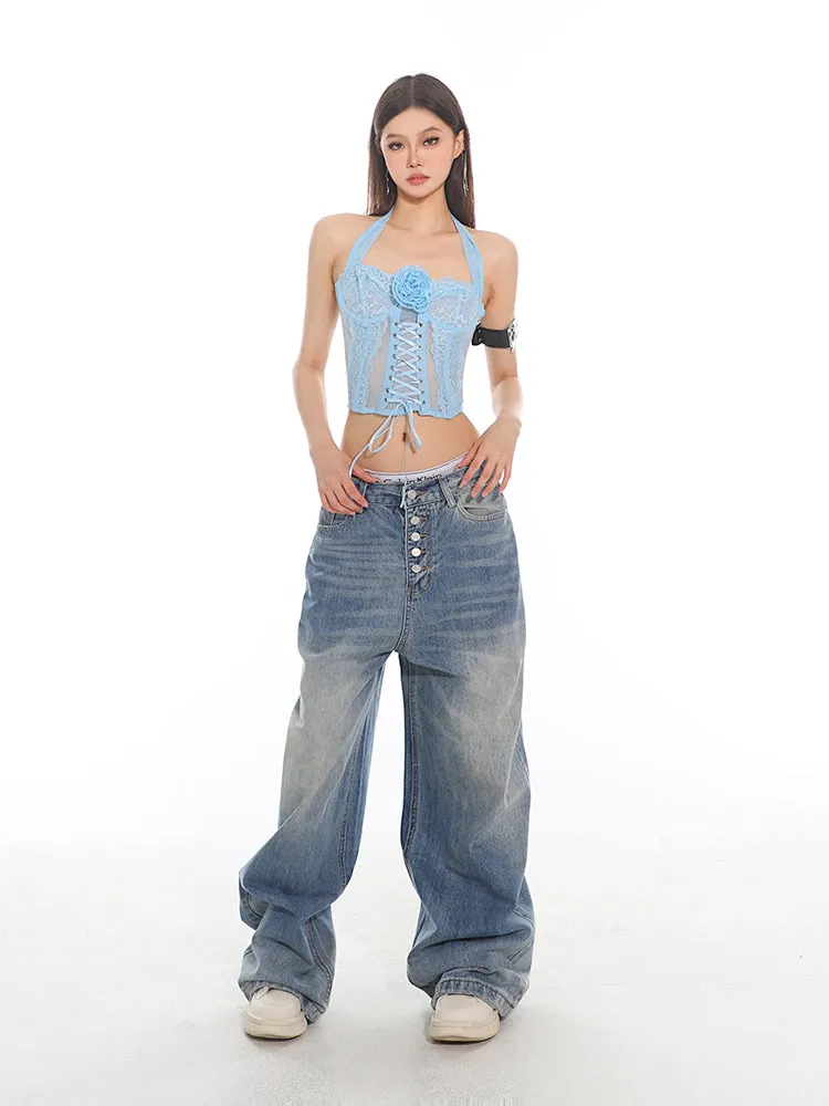Oversized Baggy Button Fly Denim Jeans