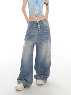 Oversized Baggy Button Fly Denim Jeans