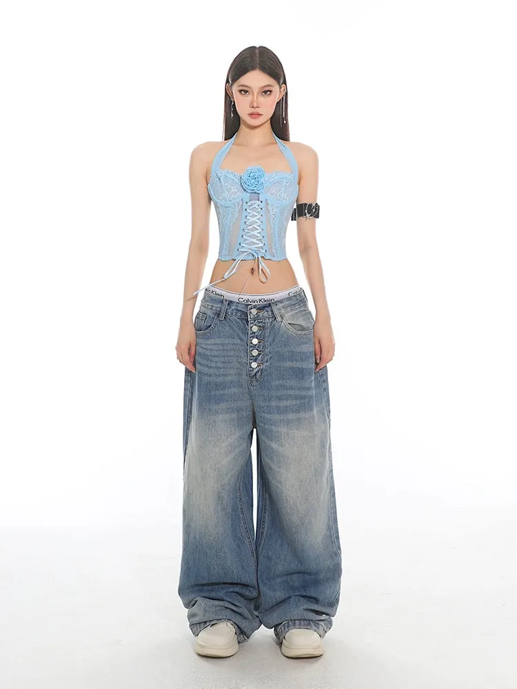 Oversized Baggy Button Fly Denim Jeans