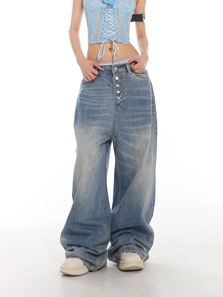 Oversized Baggy Button Fly Denim Jeans