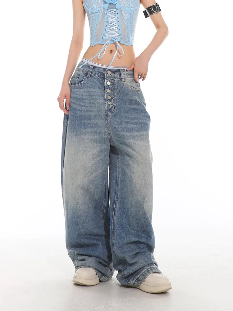 Oversized Baggy Button Fly Denim Jeans