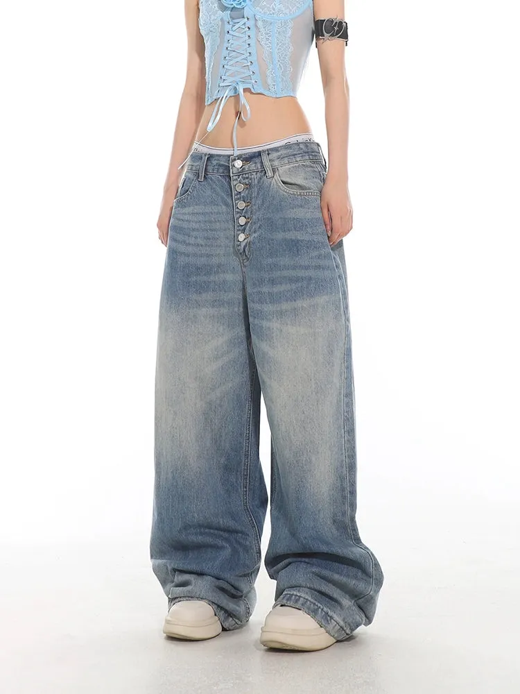 Oversized Baggy Button Fly Denim Jeans
