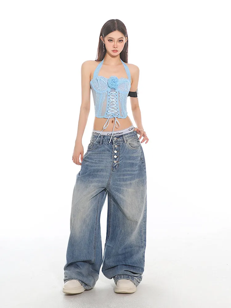 Oversized Baggy Button Fly Denim Jeans