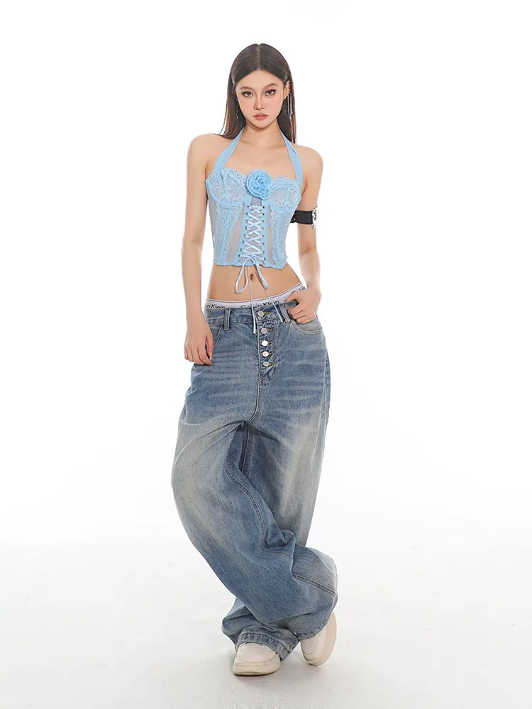 Oversized Baggy Button Fly Denim Jeans
