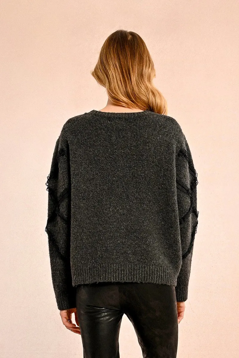 OVERSIZED SWEATER WITH RUFFLES AND LACE