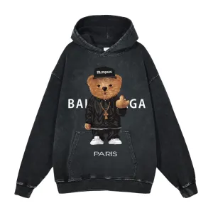 Oversized Washed Bear Hoodie