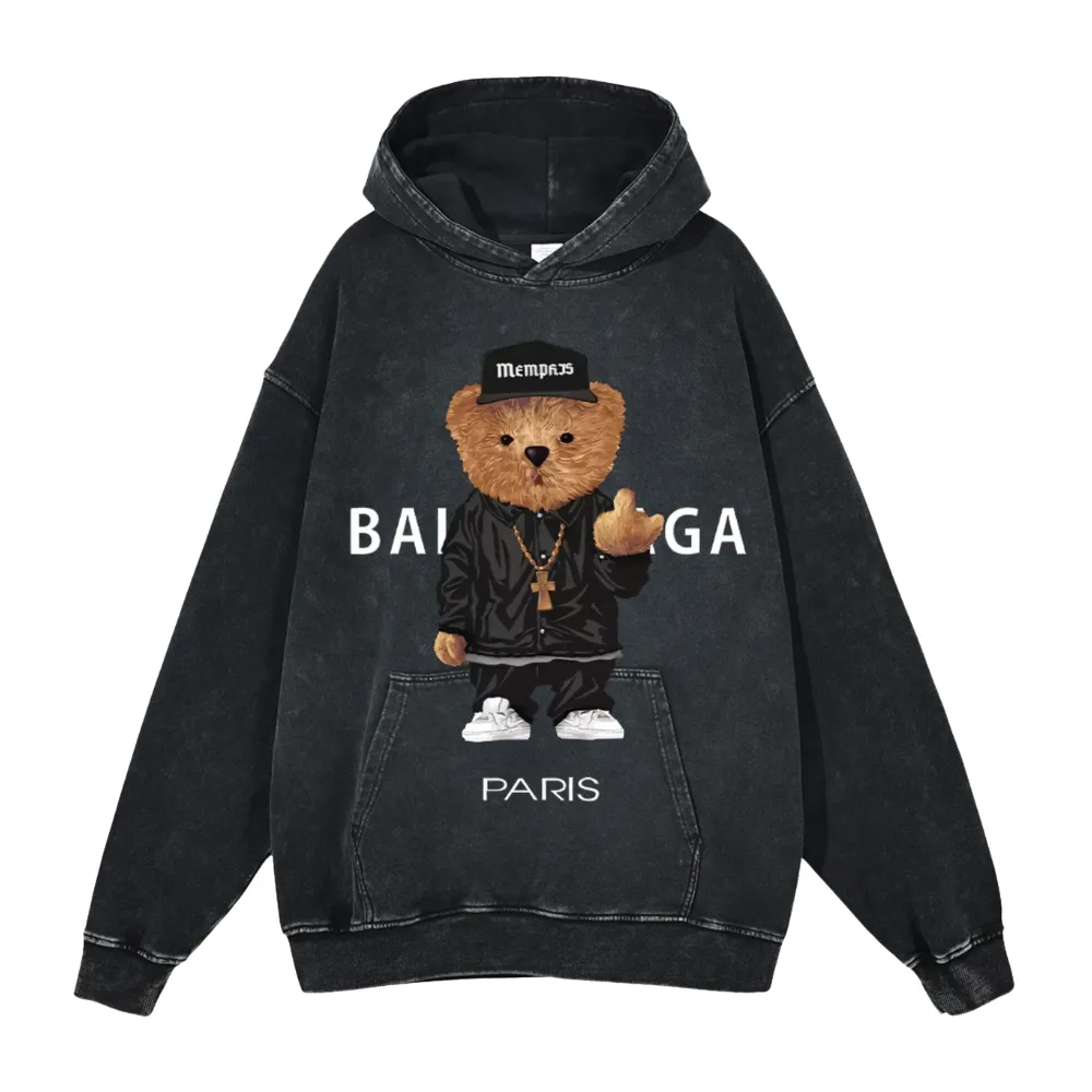 Oversized Washed Bear Hoodie