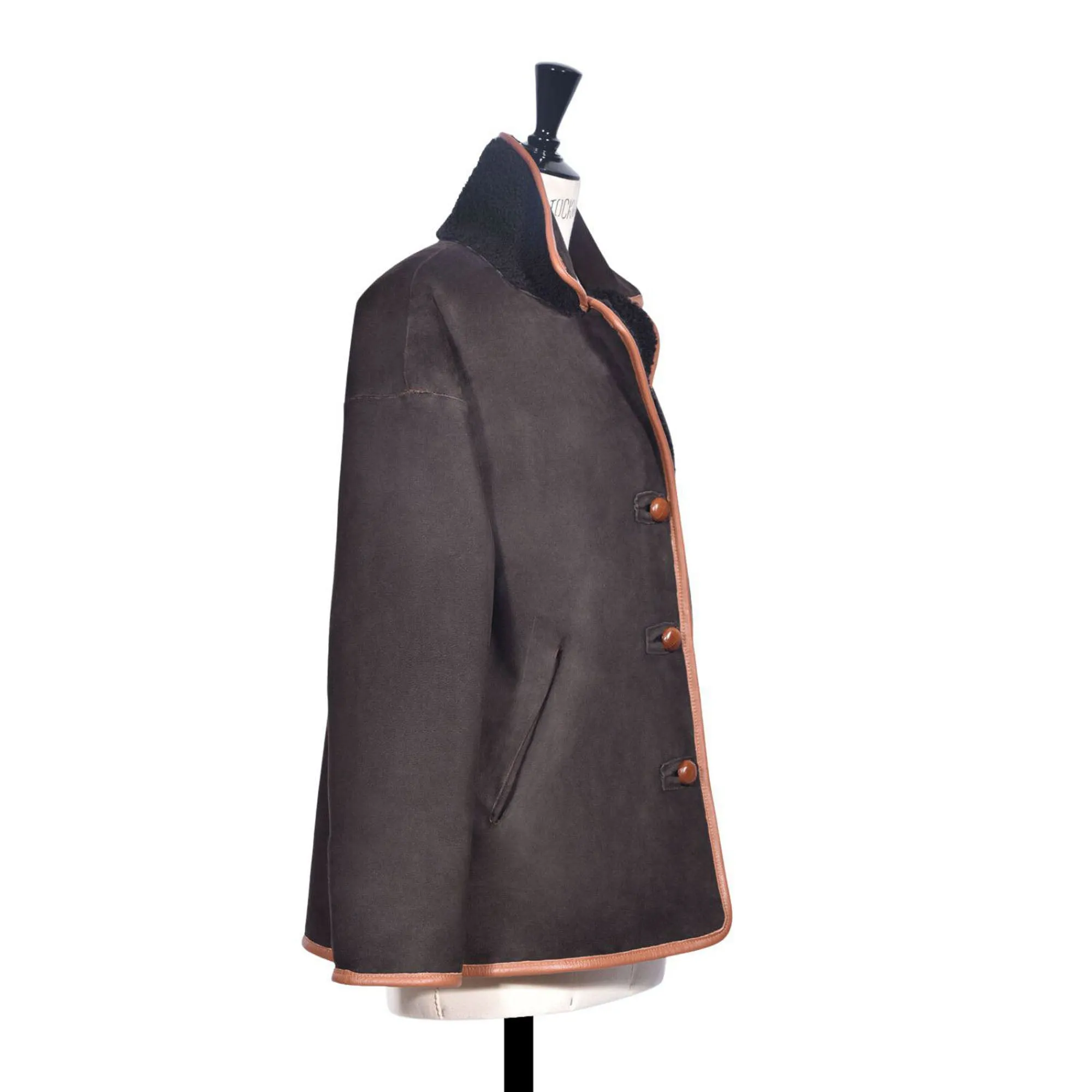 OWEN BARRY Porlock Reversible Sheepskin Jacket in Ebony/Brown