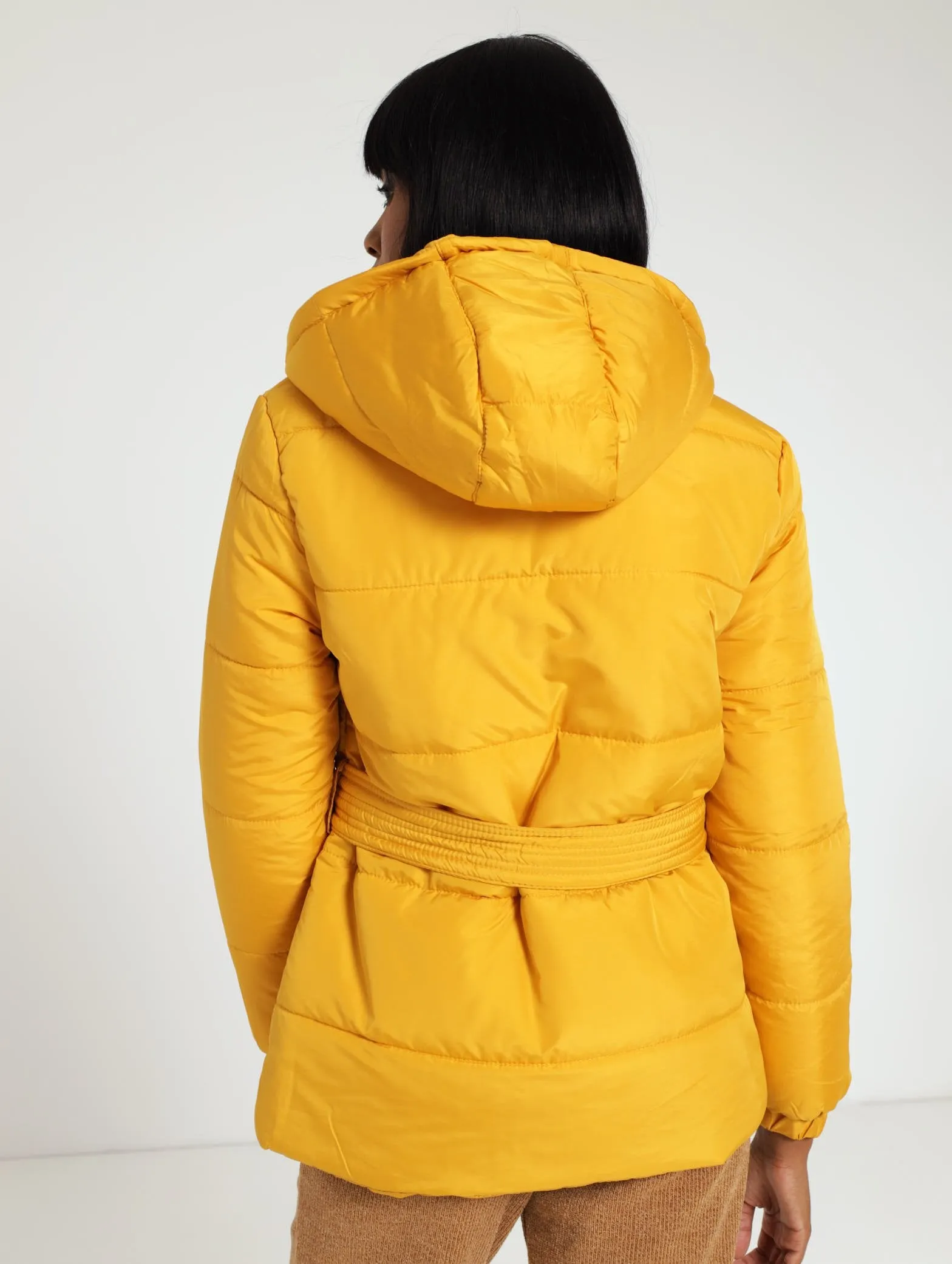 Padded Belted Hoodie - Mustard