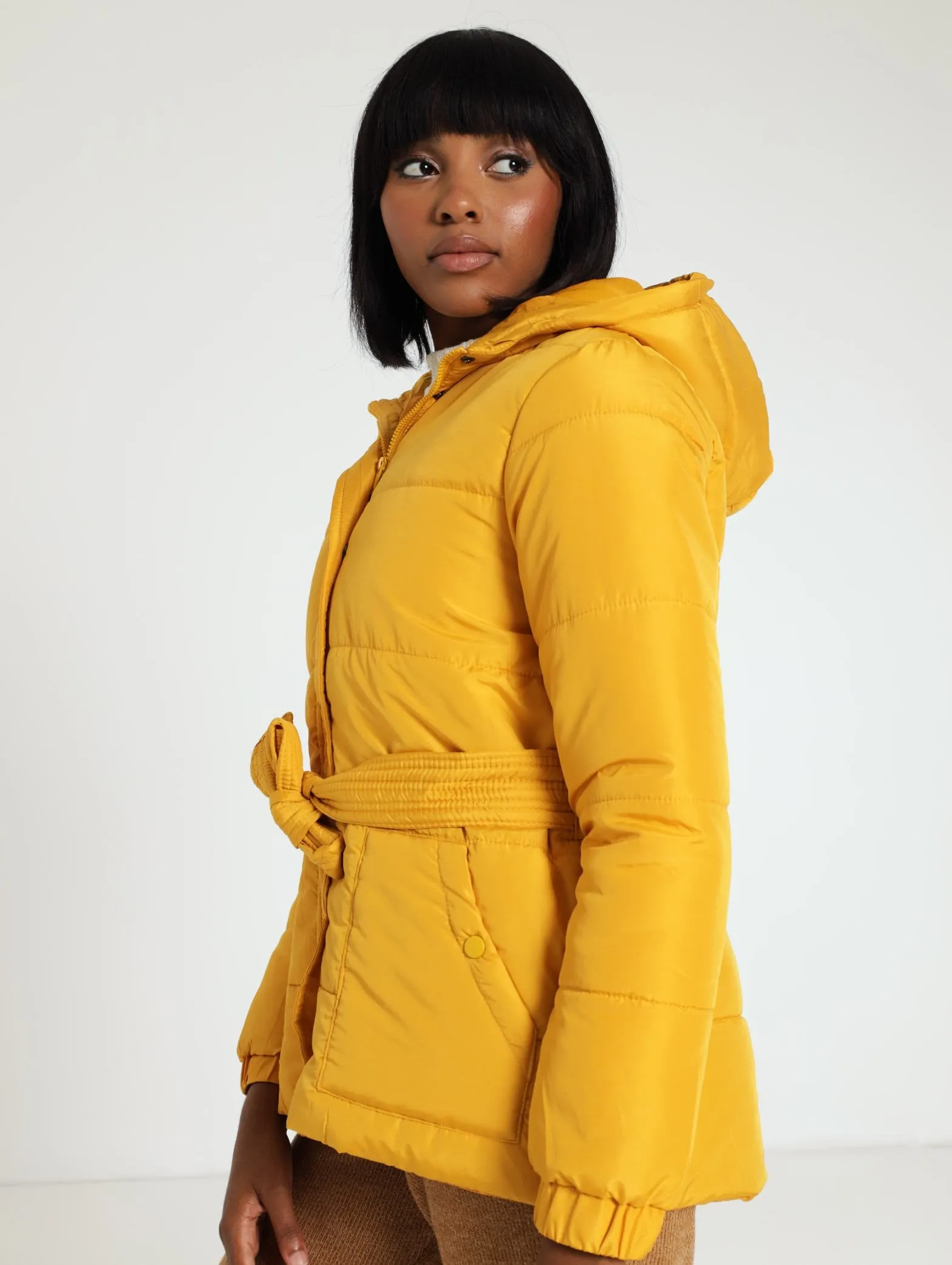 Padded Belted Hoodie - Mustard