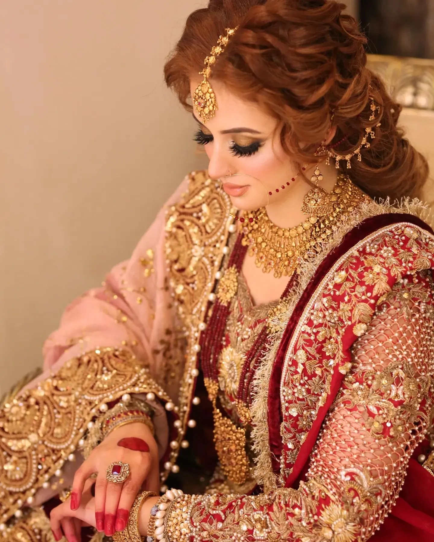 Pakistani Red Lehenga with Front Open Gown and Dupatta