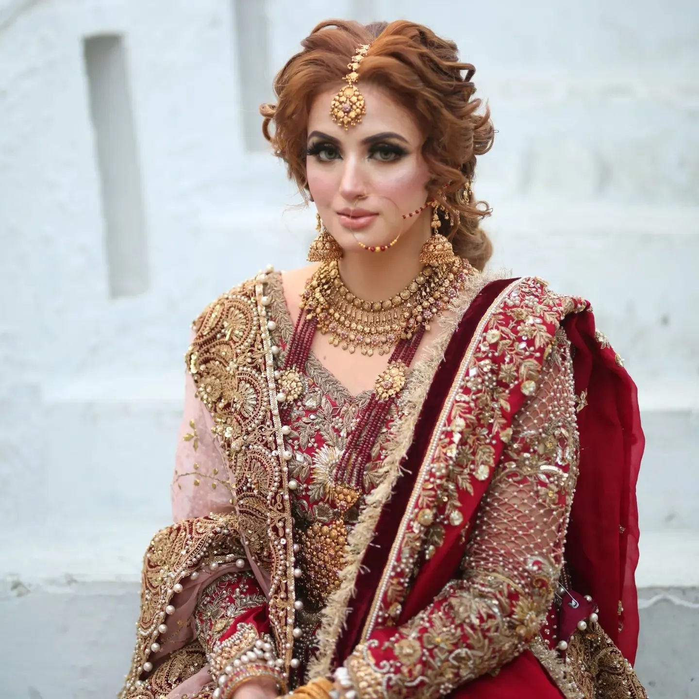 Pakistani Red Lehenga with Front Open Gown and Dupatta