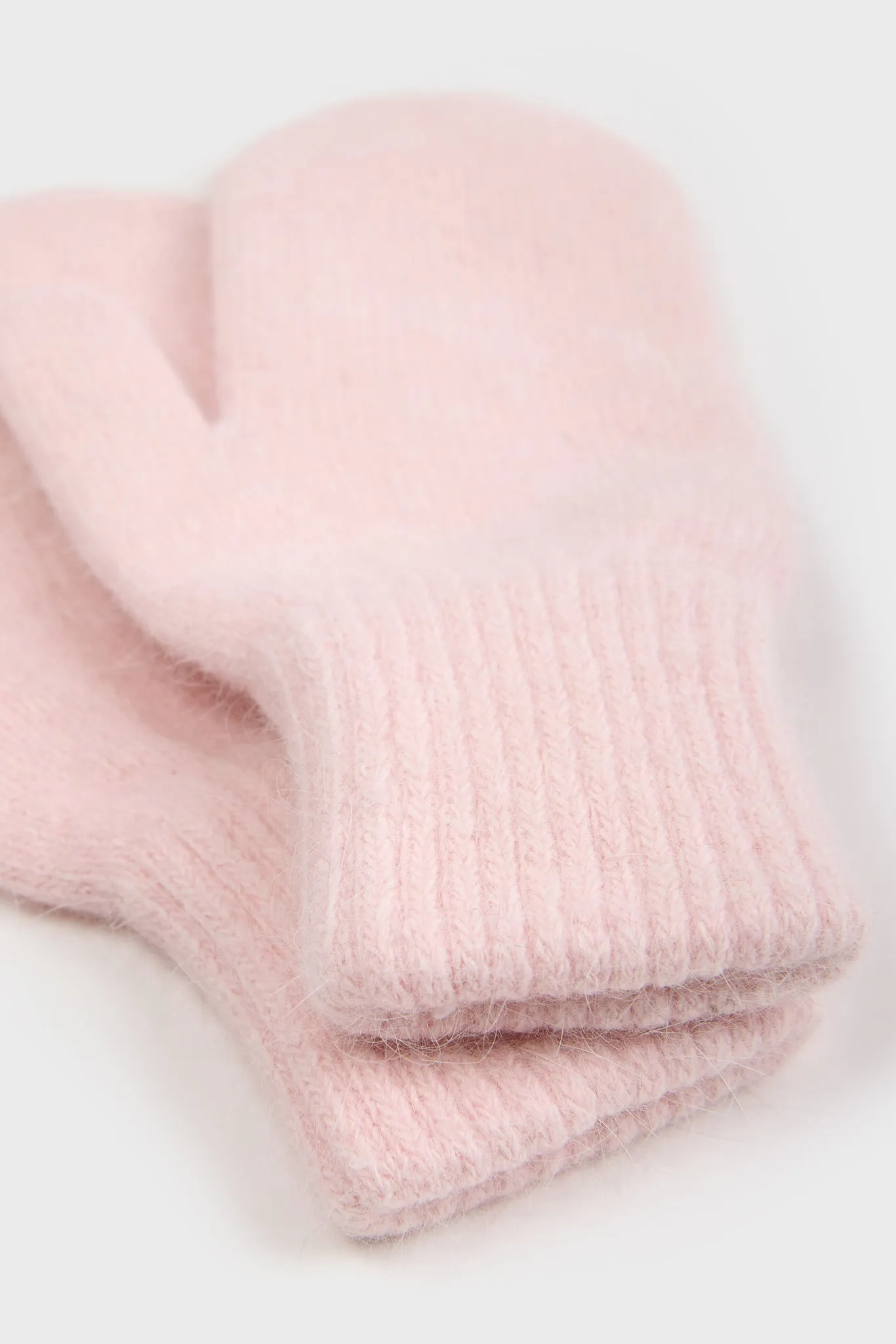 Pale pink angora wool blend mittens