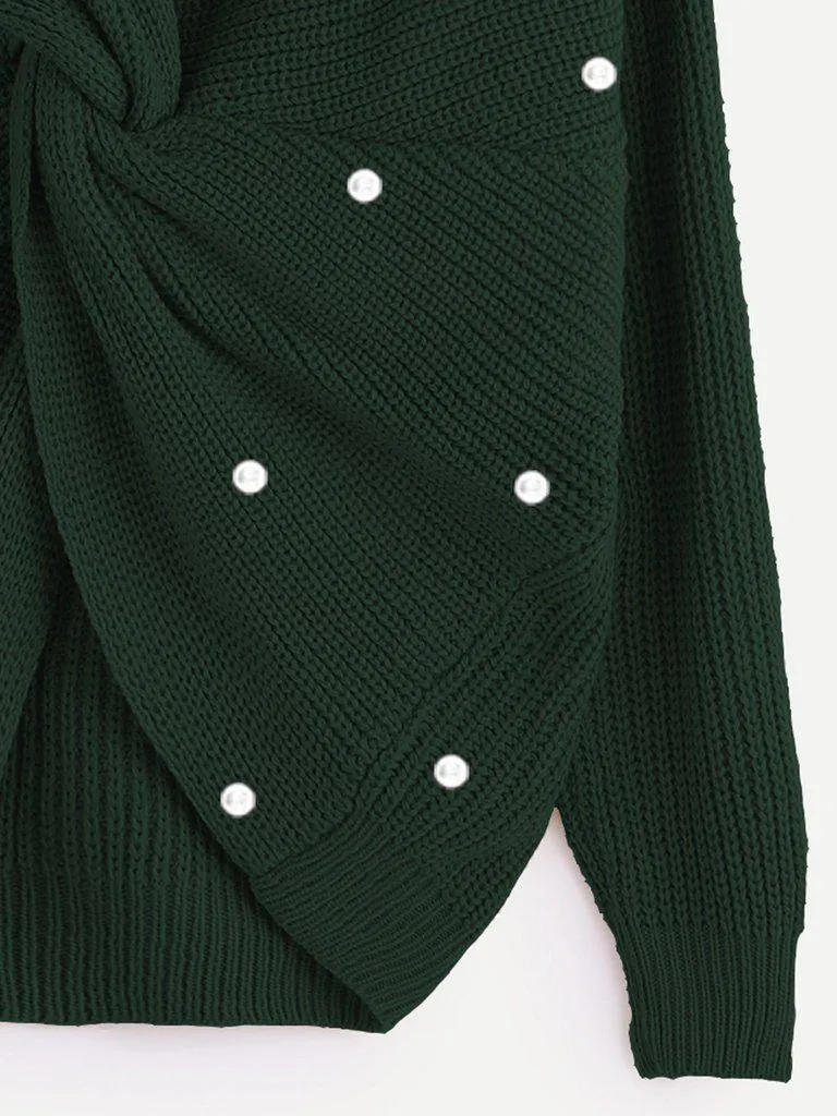 Pearl Beading Twist Infinity Sweater