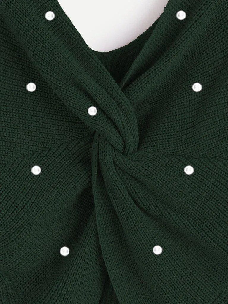 Pearl Beading Twist Infinity Sweater