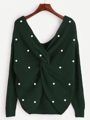 Pearl Beading Twist Infinity Sweater