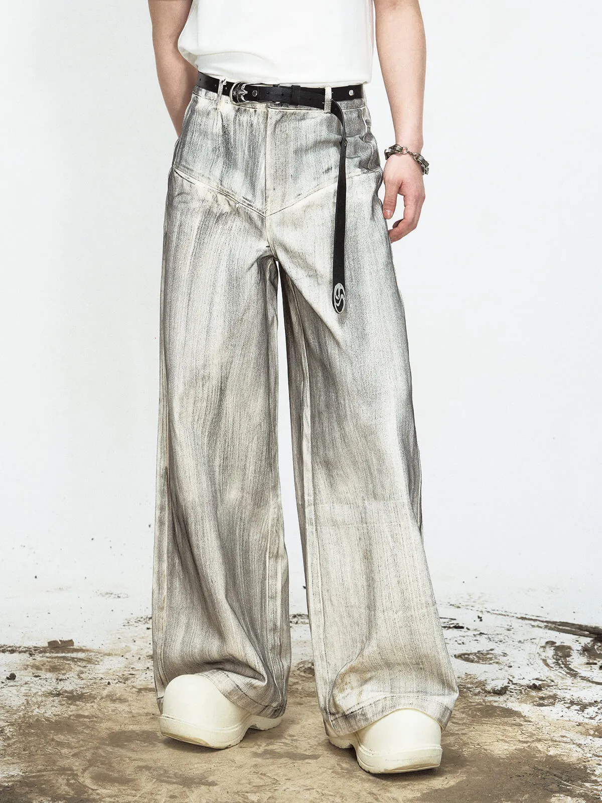 Peoplesense Distressed Dyed Wide-Leg Jeans