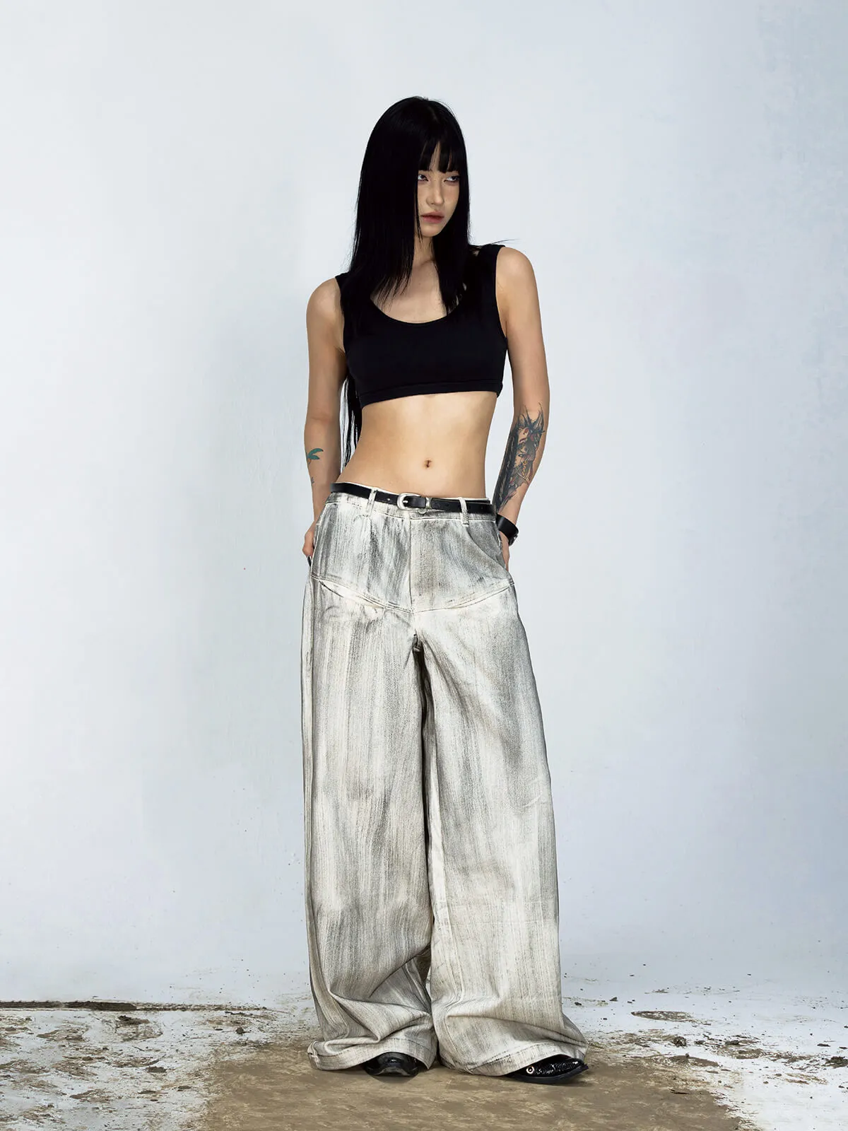 Peoplesense Distressed Dyed Wide-Leg Jeans