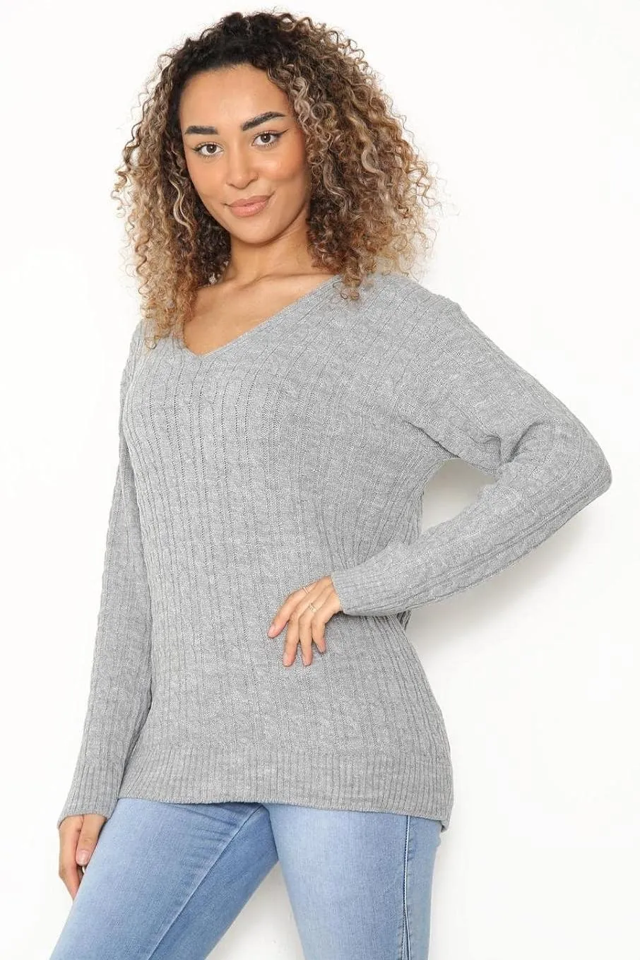 Plus Size Cable Knitted Sweater Top