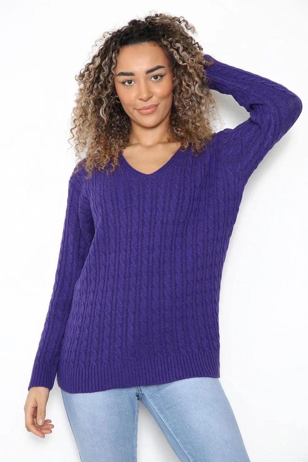 Plus Size Cable Knitted Sweater Top
