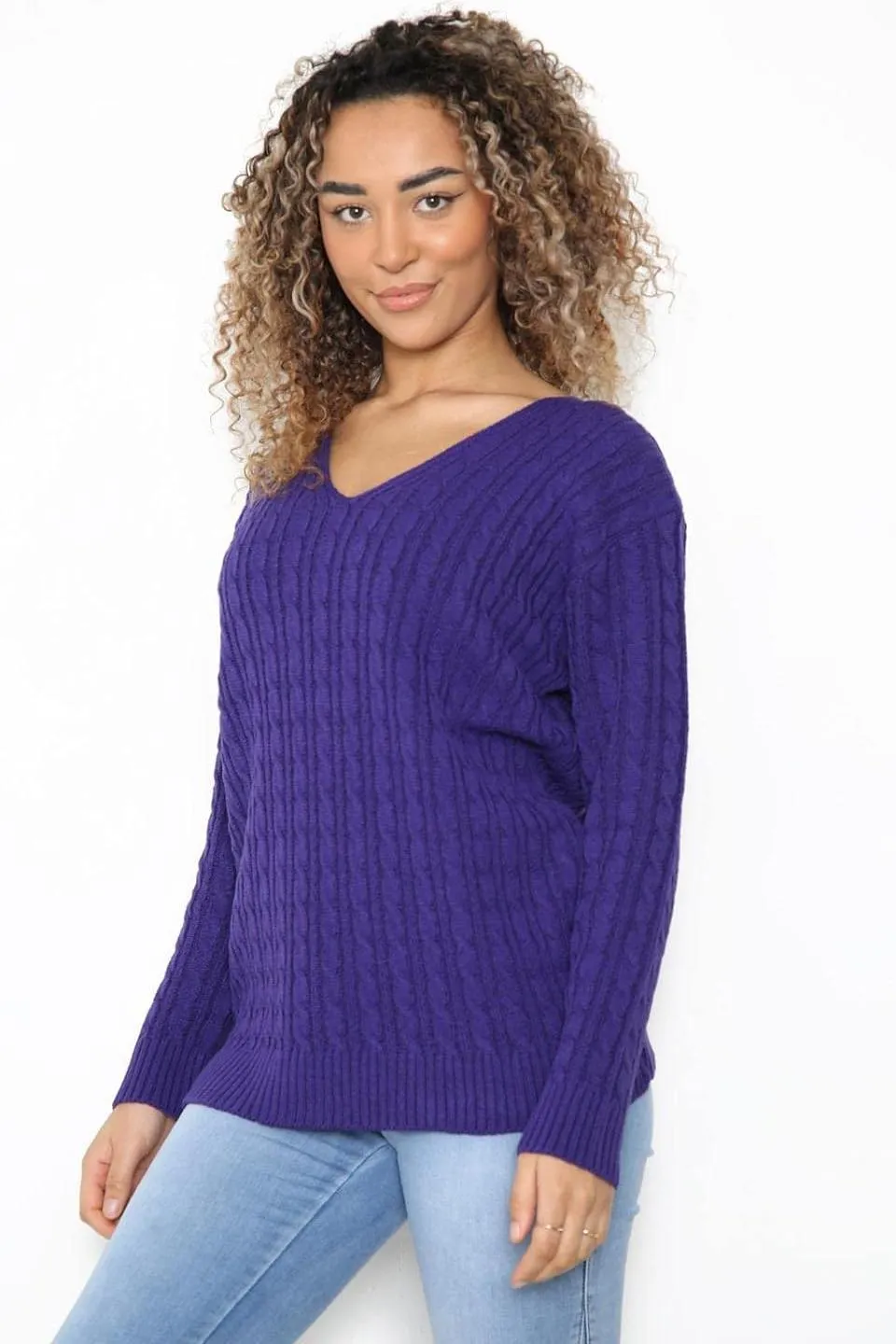 Plus Size Cable Knitted Sweater Top