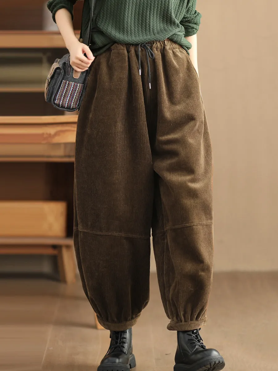 Plus Size Women Casual Solid Loose Fleece-lined Pants