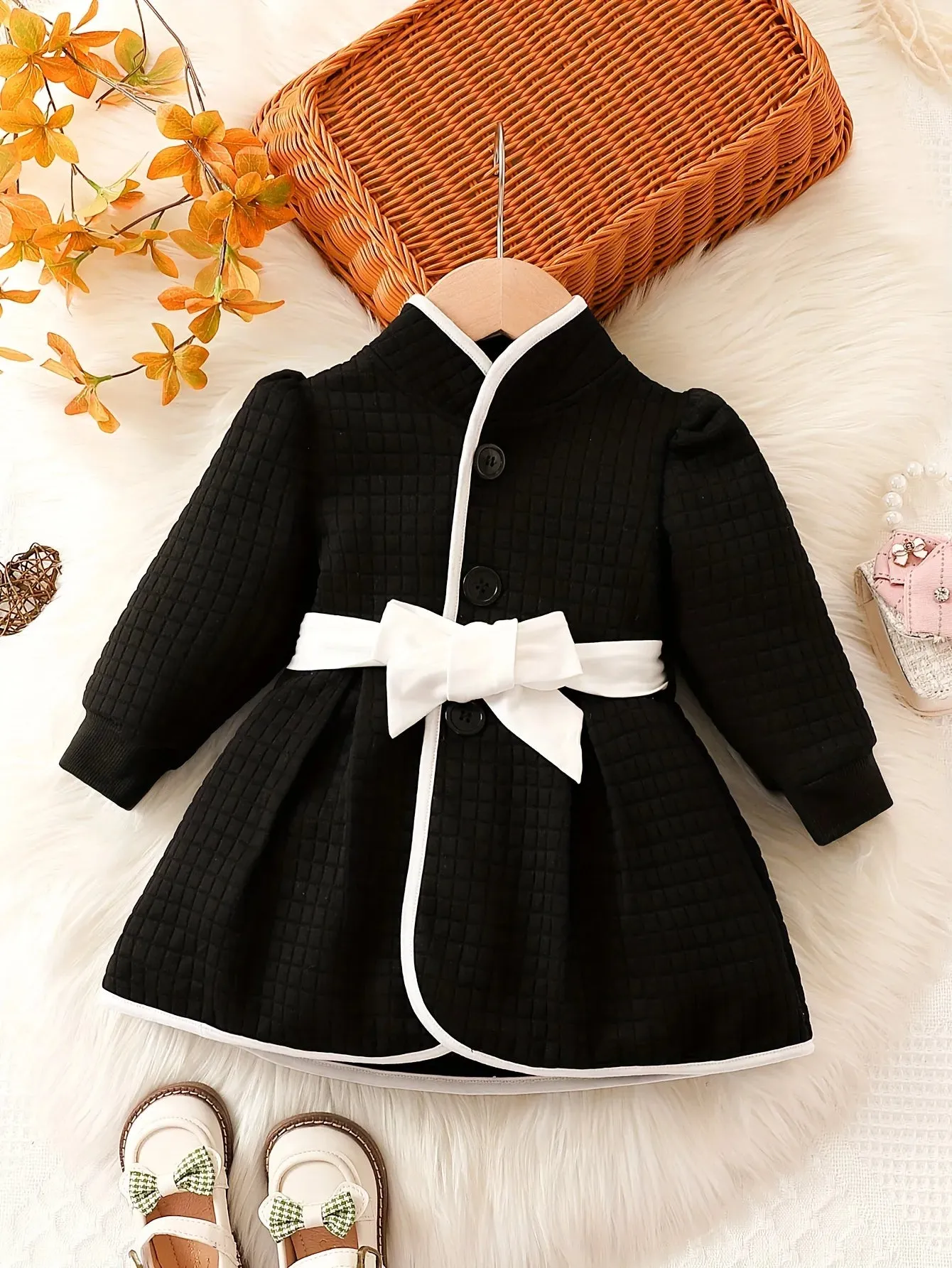 Princess Belted Dress Set with Coat for Autumn/Winter