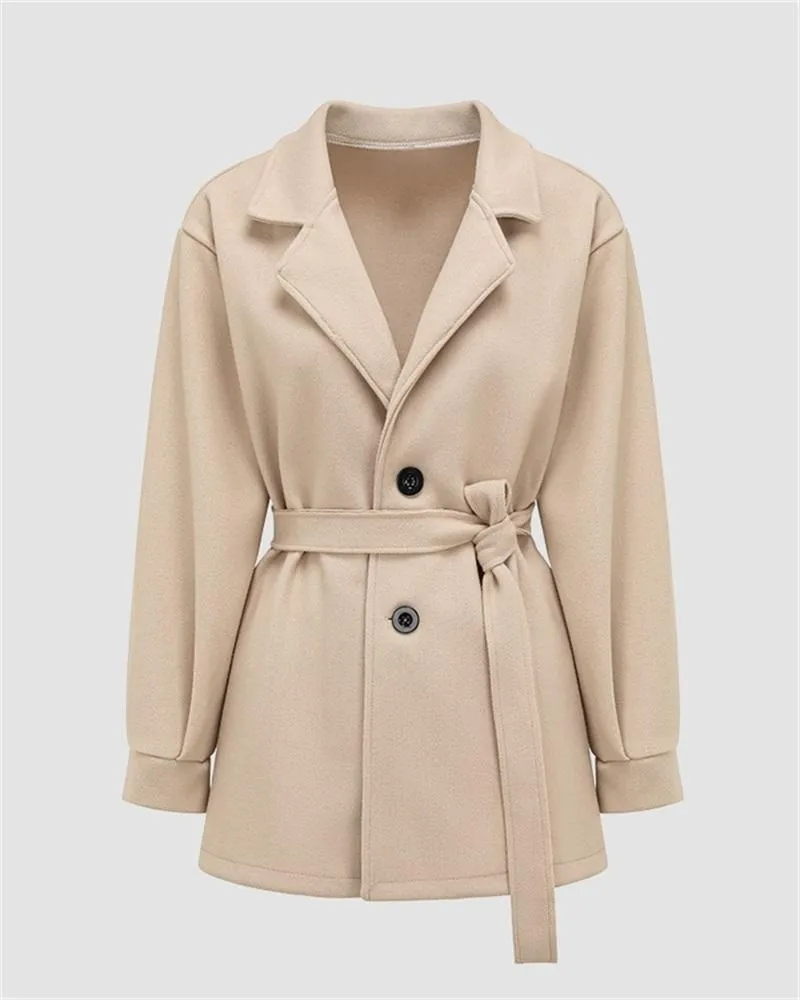 Puff Sleeve Belted Woolen Coat
